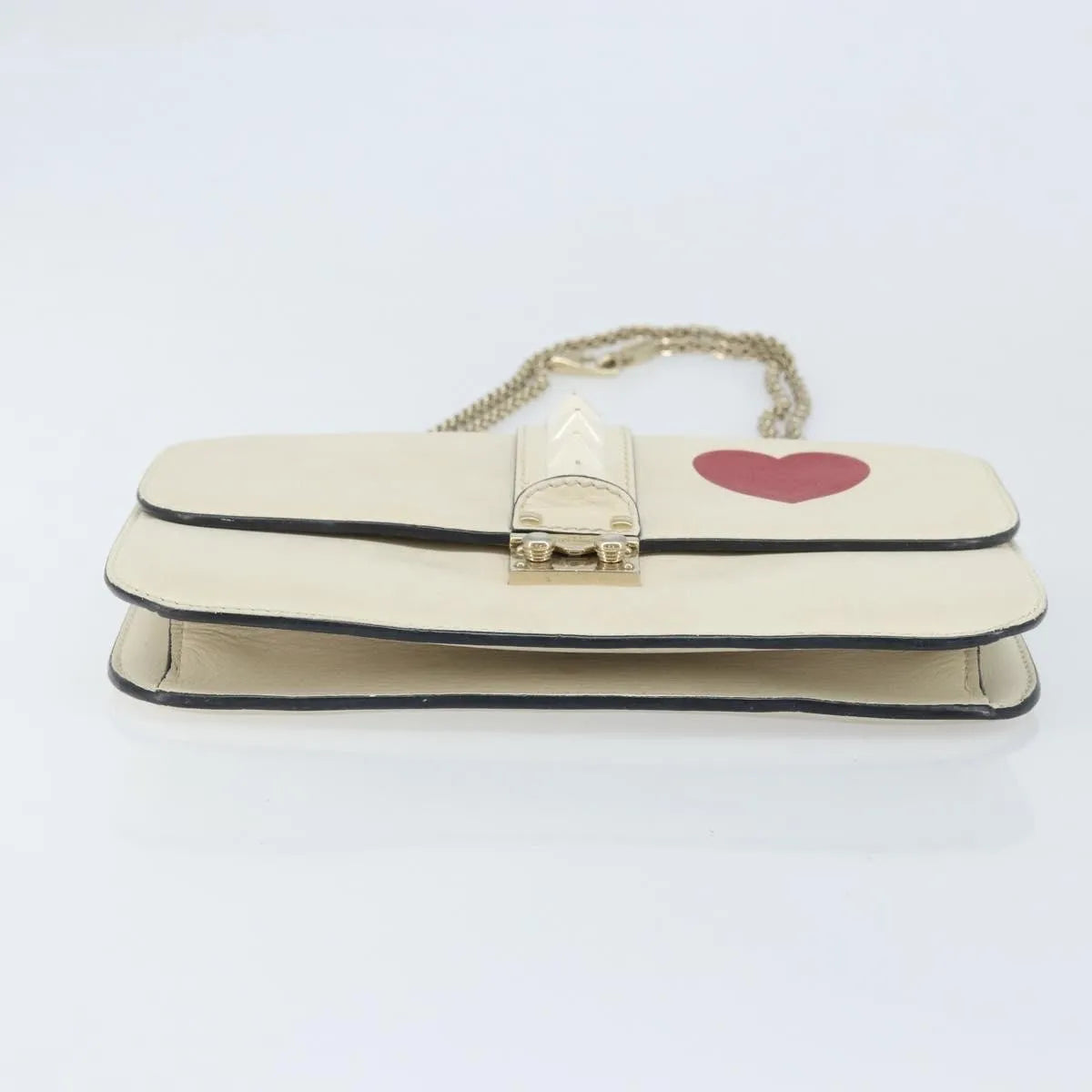 Valentino Garavani Glam Lock Leather, White, Leather, Shoulder Bag