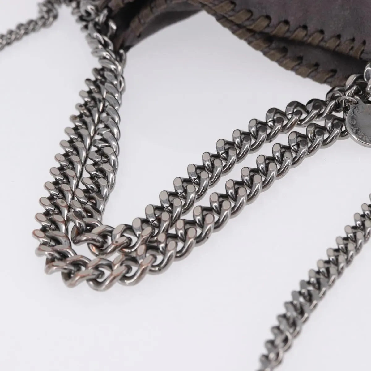 Stella McCartney Falabella Fold Over Faux Leather, Gray, Polyester, Shoulder Bag