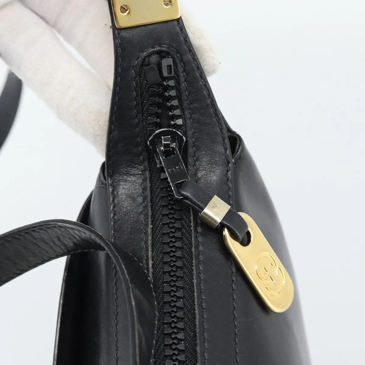 Gucci Vintage Horsebit Leather, Black, Leather, Shoulder Bag