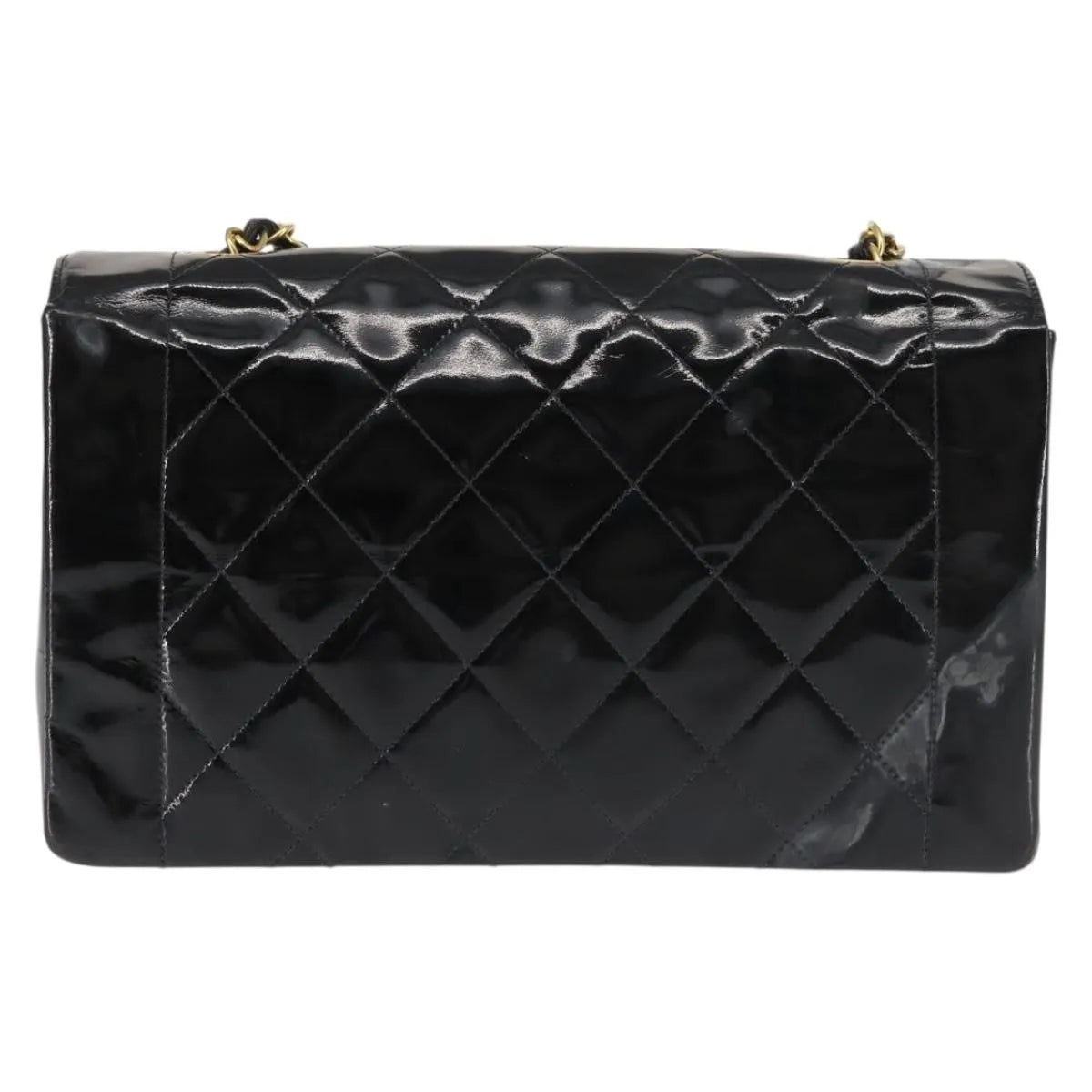 Chanel Vintage Diana Flap Quilted Patent, Black, Patent Leather, Shoulder Bag