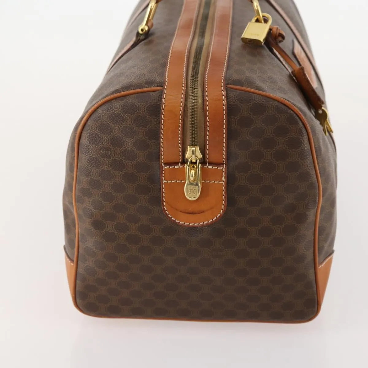 Celine Vintage Duffle Canvas and Leather, Brown, Canvas, Travel Bag