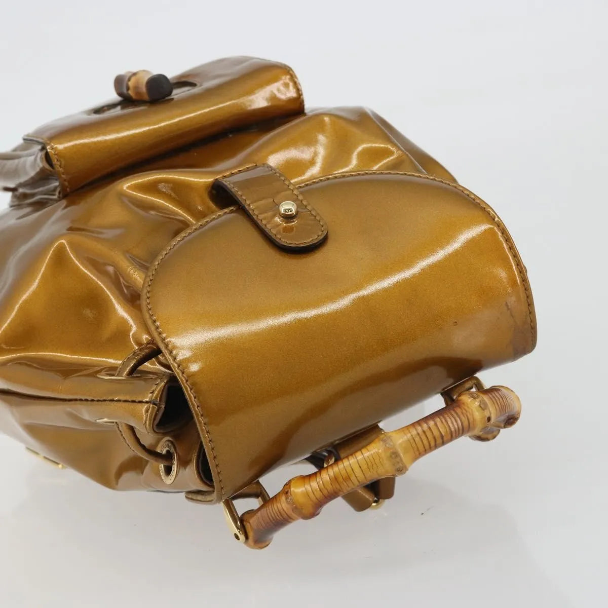 Gucci Vintage Bamboo Patent, Gold, Patent Leather, Backpack