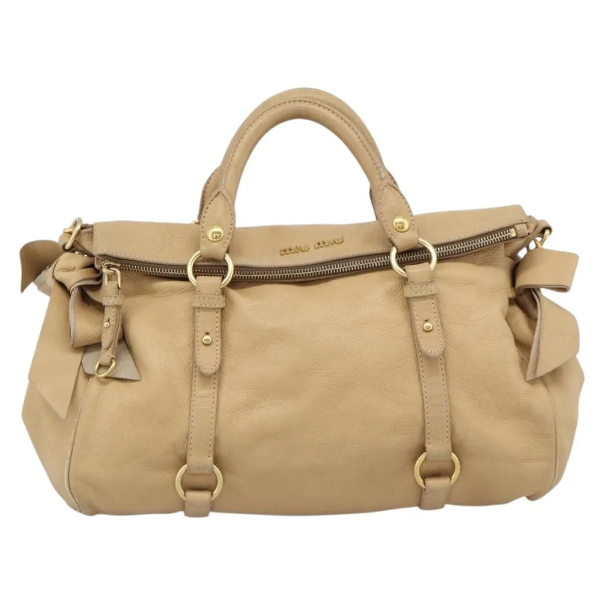 Miu Miu Convertible Satchel Leather, Beige, Leather, Handbag