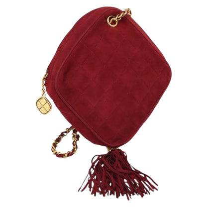 Chanel Vintage Diamond Tassel Quilted Suede, Red, Suede, Shoulder Bag
