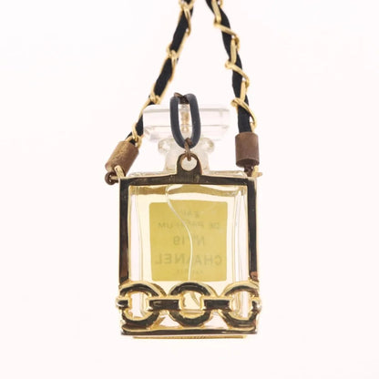 "Chanel CC Perfume Bottle Pendant Chain Long Metal with Leather, Crystals and Faux Pearl", Gold, Metal, Necklace