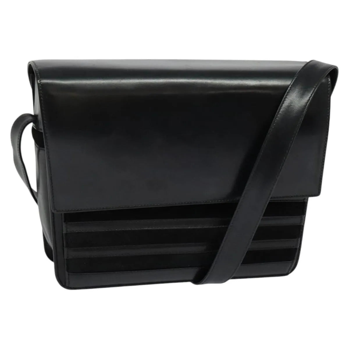 Gucci Vintage Flat Messenger Nylon and Leather, Black, Leather, Shoulder Bag