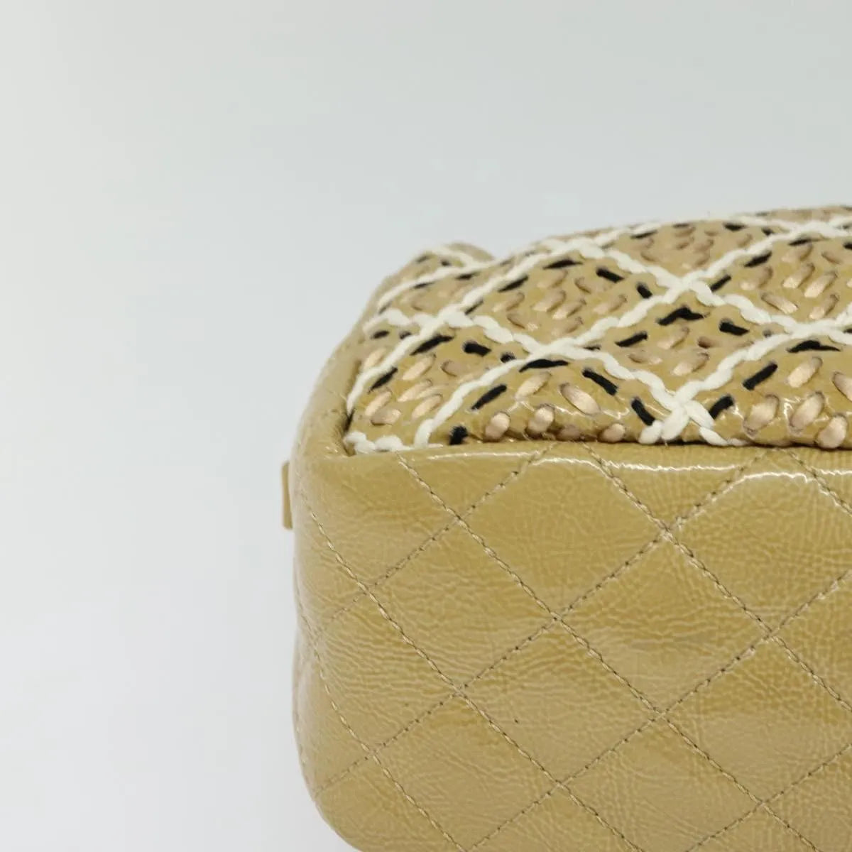 Chanel Camera Case Woven Stitch Patent, Beige, Glass, Shoulder Bag