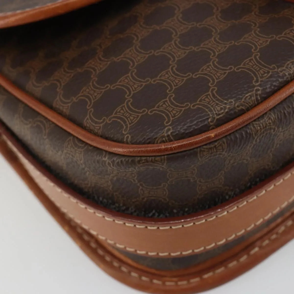 Celine Vintage Macadam Canvas and Leather, Brown, Canvas, Shoulder Bag