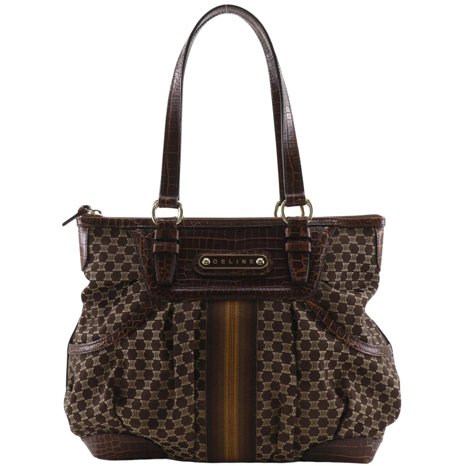 Celine Macadam Macadam with leather, Brown, Leather, Tote Bag