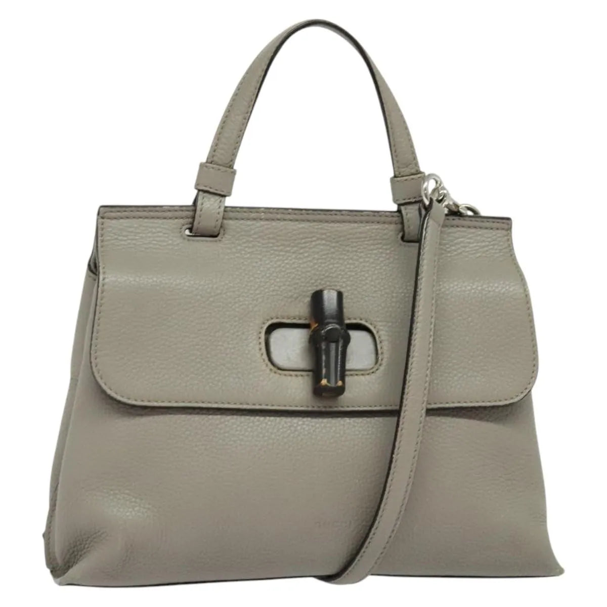 Gucci Bamboo Daily Top Handle Leather, Gray, Leather, Shoulder Bag