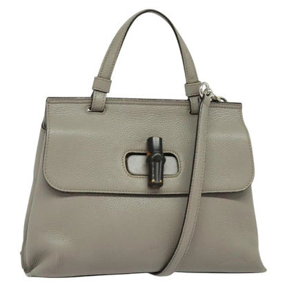 Gucci Bamboo Daily Top Handle Leather, Gray, Leather, Shoulder Bag