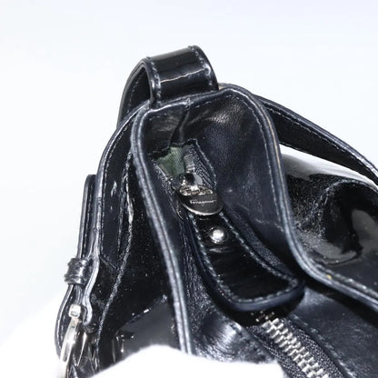 Salvatore Ferragamo Gancini Patent Leather, Black, Patent Leather, Handbag