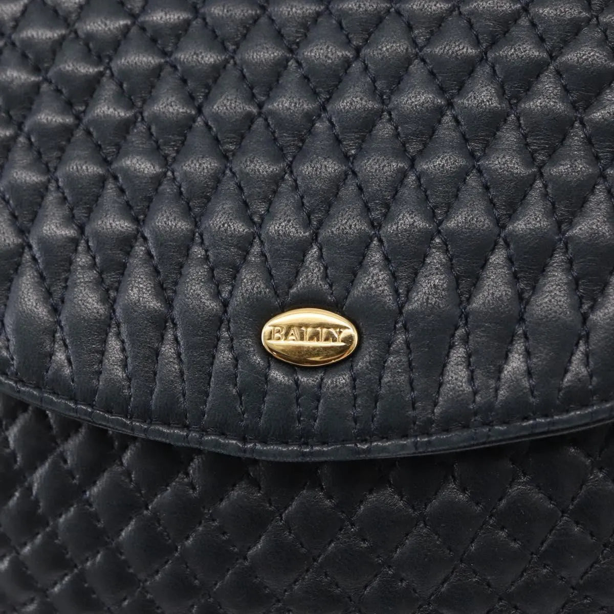Bally Vintage Chain Quilted Leather, Navy, Leather, Shoulder Bag