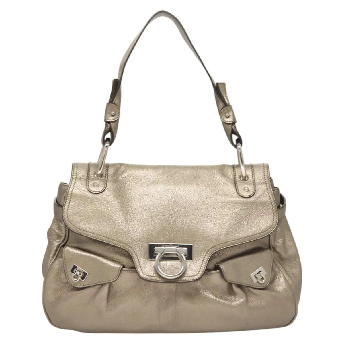 Salvatore Ferragamo Sofia Satchel Leather, Gold, Leather, Shoulder Bag