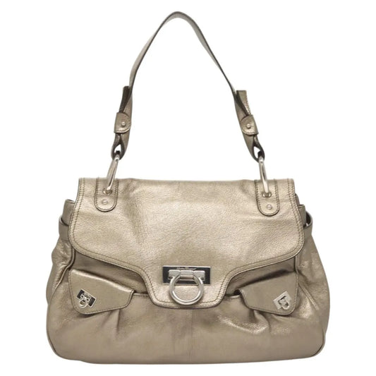 Salvatore Ferragamo Sofia Satchel Leather, Gold, Leather, Shoulder Bag