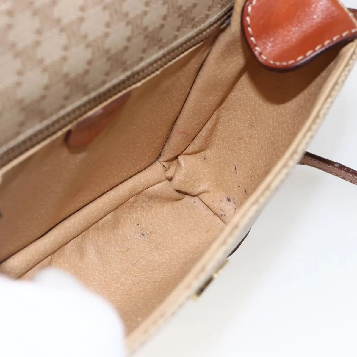 Celine Vintage Macadam Canvas and Leather, Beige, Canvas, Shoulder Bag