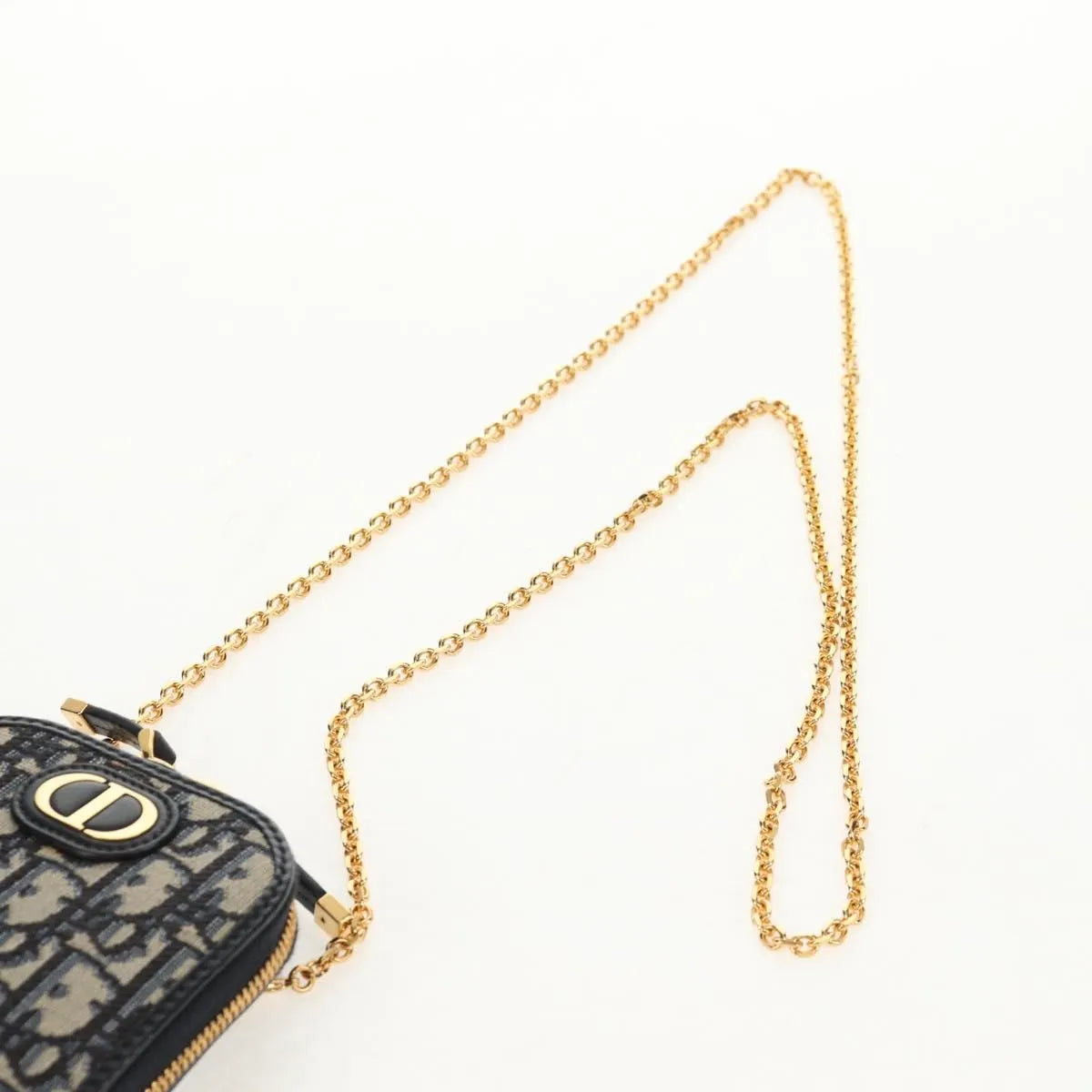 Christian Dior 30 Montaigne Phone Holder on Chain Oblique Canvas, Navy, Canvas, Clutch