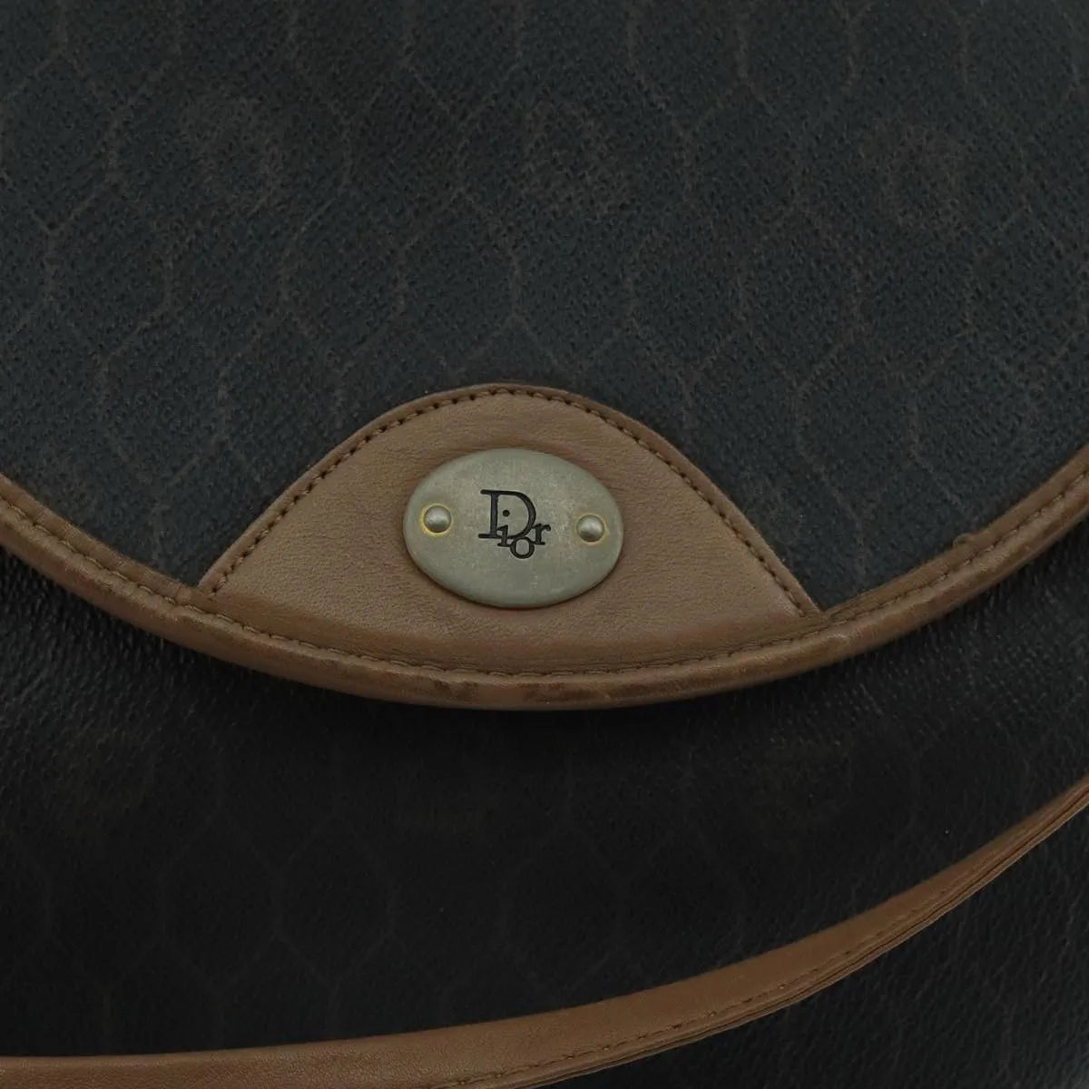 Christian Dior Vintage Honeycomb Flap Canvas and Leather, Black, PVC, Shoulder Bag