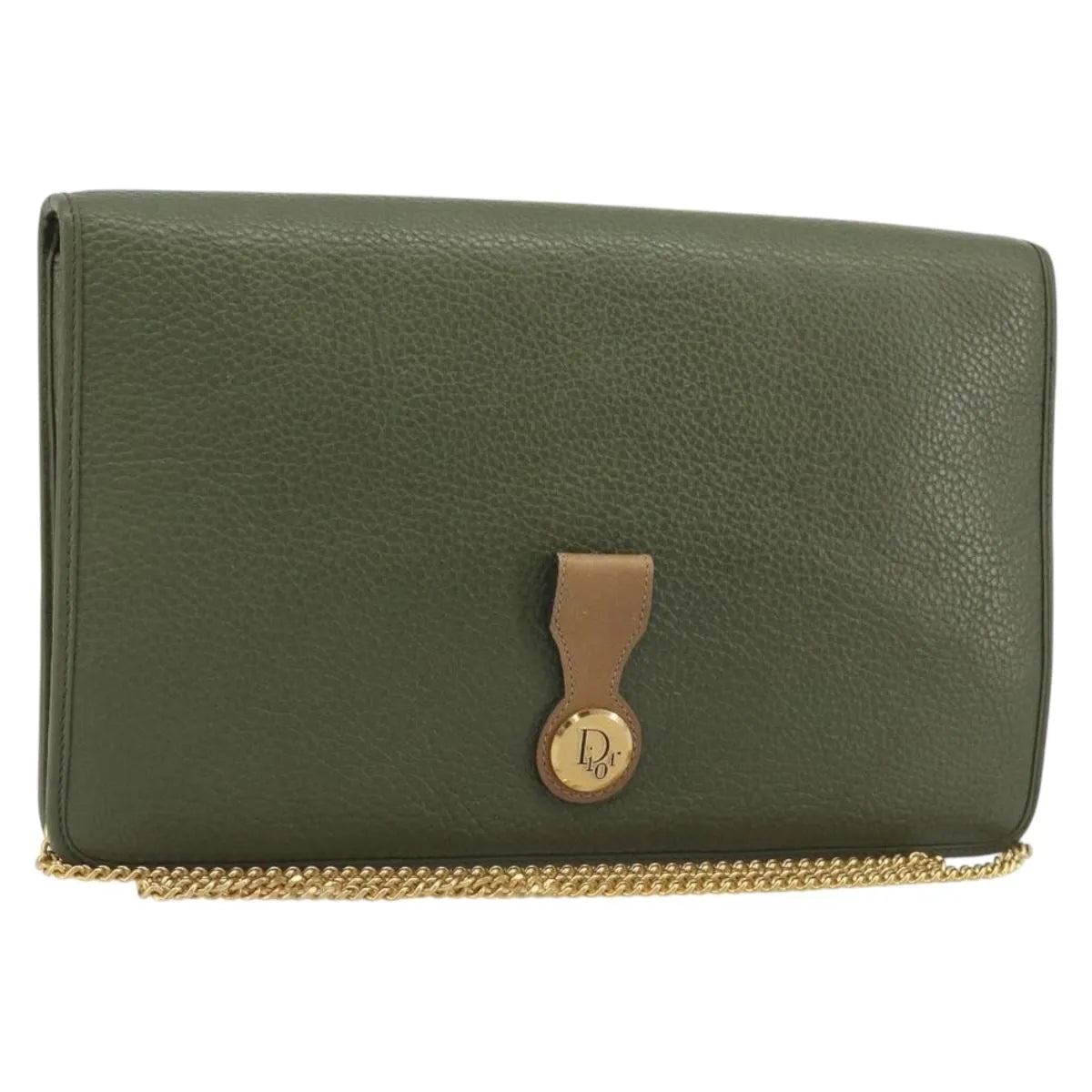Christian Dior Vintage Chain Flap Leather, Green, Leather, Shoulder Bag