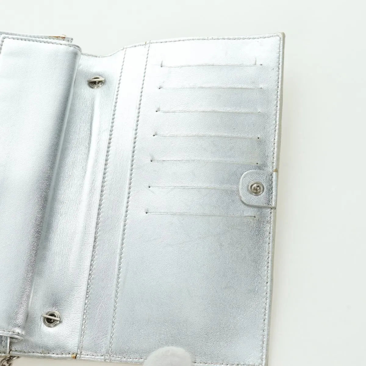 Fendi Wallet on Chain Logo Embossed Leather, Silver, Leather, Wallet