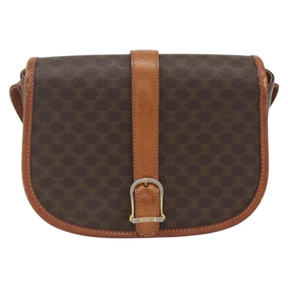 Celine Vintage Macadam Canvas and Leather, Brown, Canvas, Shoulder Bag