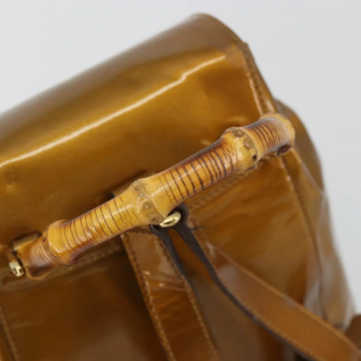 Gucci Vintage Bamboo Patent, Gold, Patent Leather, Backpack