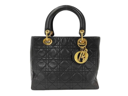 Christian Dior Vintage Lady Dior Leather, Black, Leather, Handbag