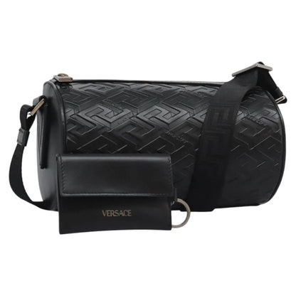 Versace La Greca Leather, Black, Leather, Shoulder Bag