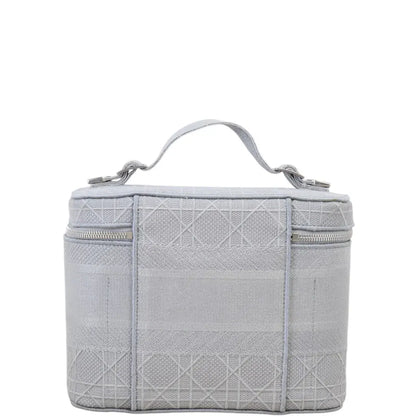 Christian Dior Diortravel Vanity Embroidered Cannage, Gray, Cotton, Toiletry Case