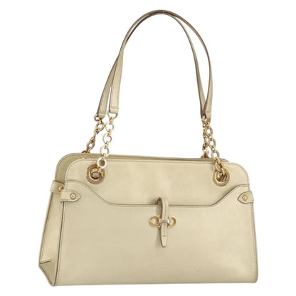 Salvatore Ferragamo Gancini Leather, Gold, Leather, Shoulder Bag