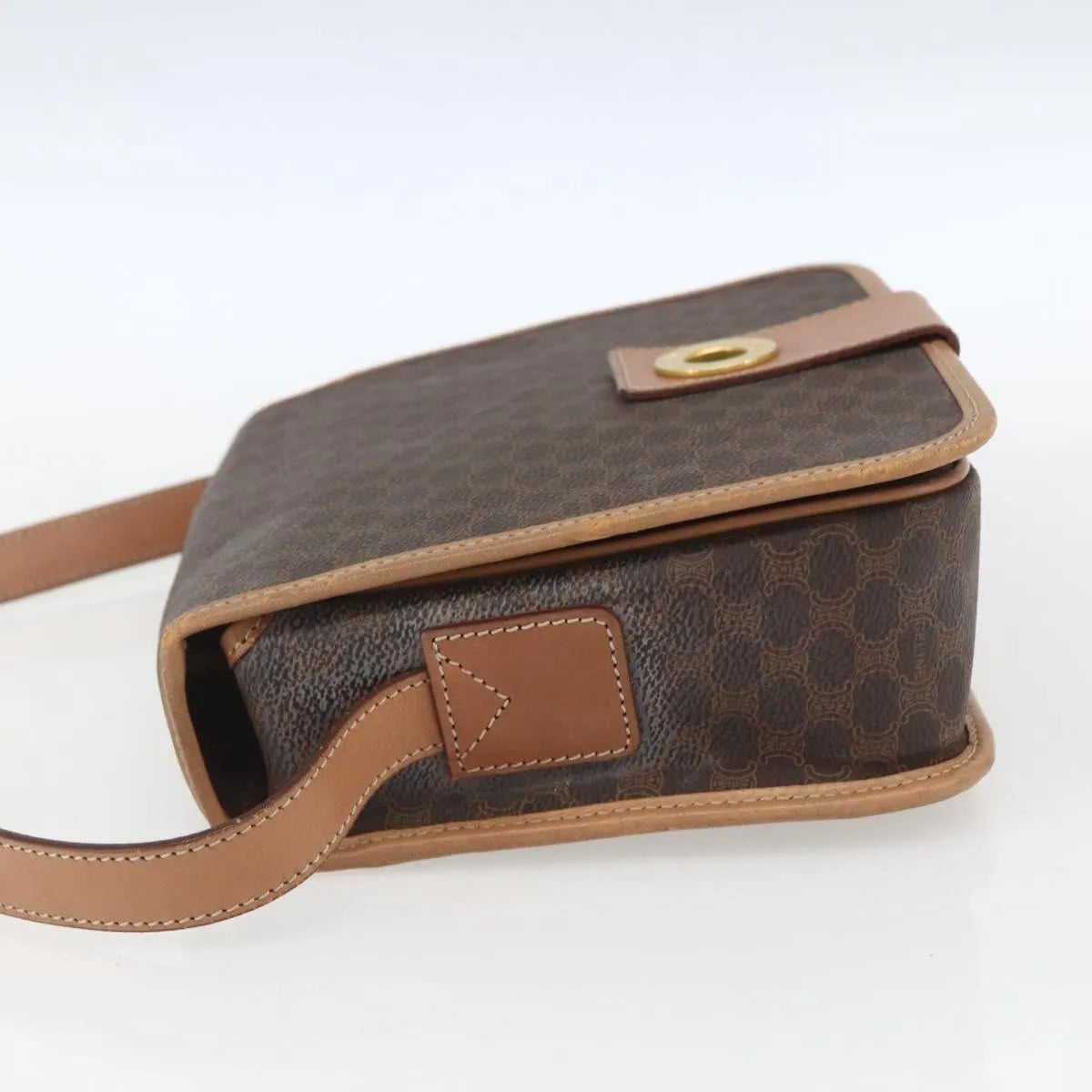 Celine Vintage Macadam Circle Logo Canvas and Leather, Brown, Canvas, Shoulder Bag