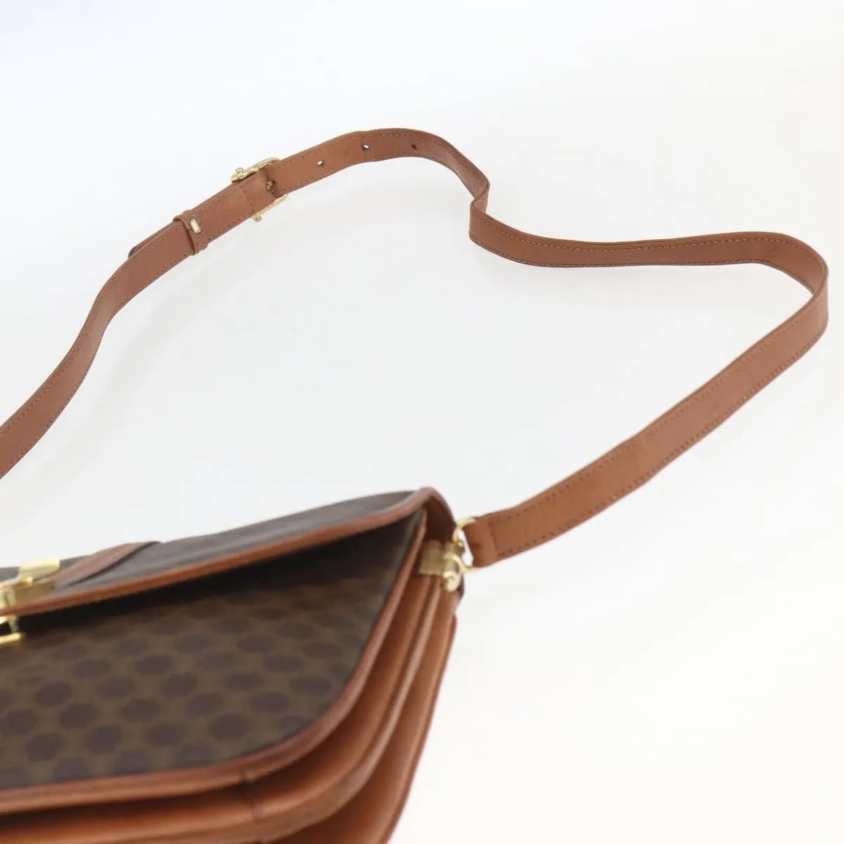 Celine Vintage Macadam Canvas and Leather, Brown, Canvas, Shoulder Bag