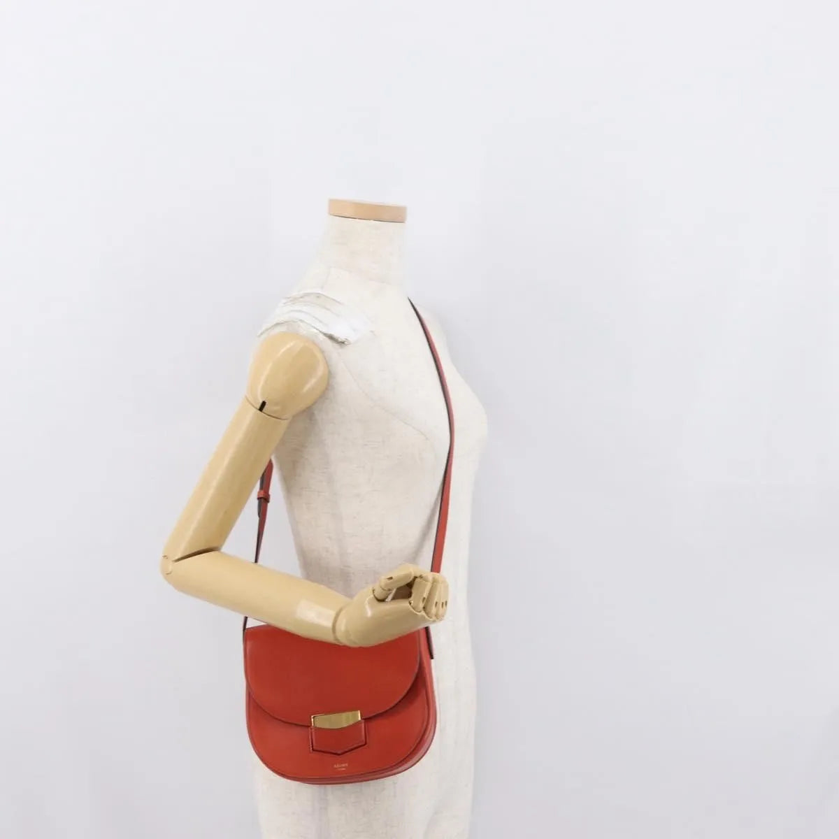 Celine Trotteur Messenger Calfskin, Orange, Leather, Shoulder Bag
