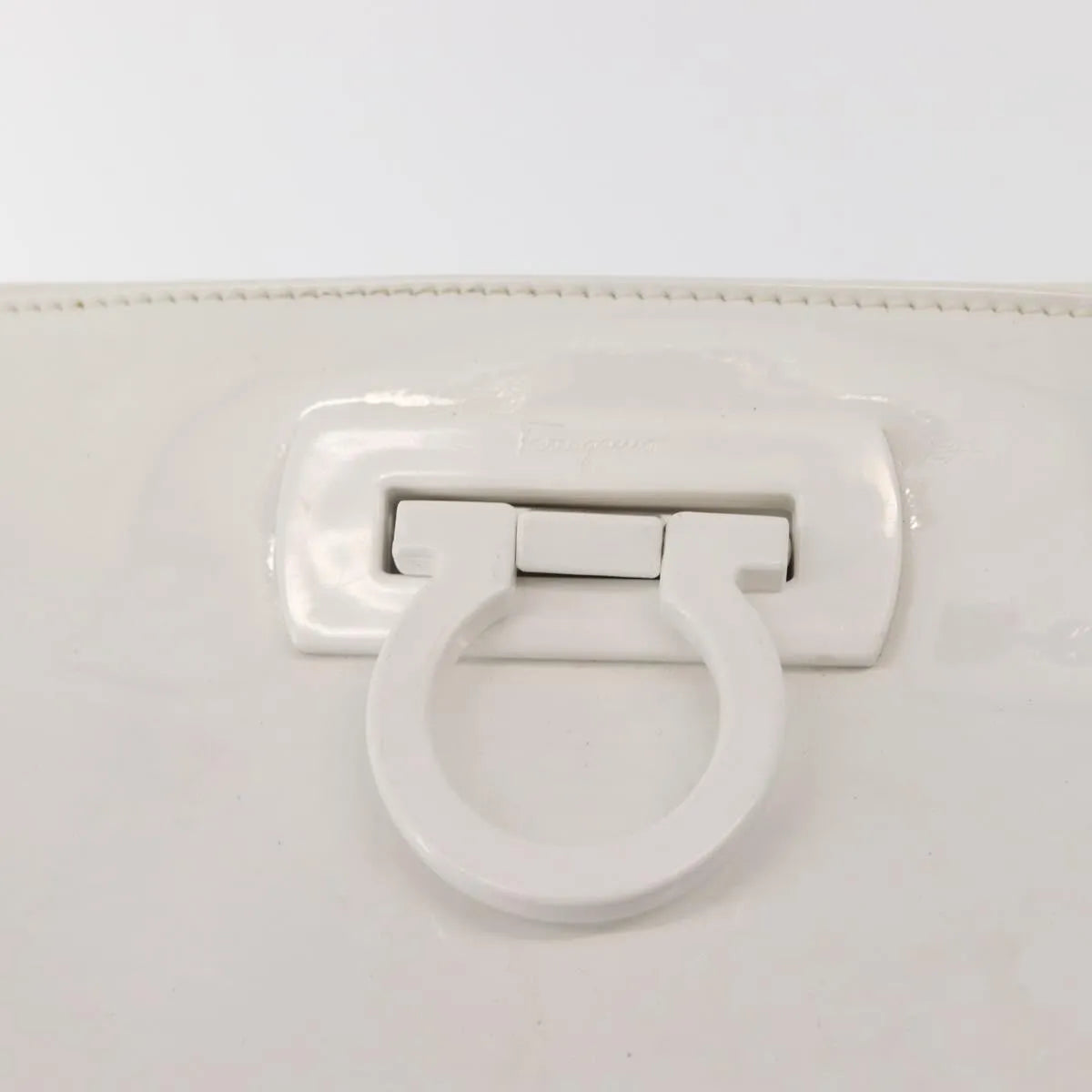 Salvatore Ferragamo Gancini Tote Patent leather, White, Patent Leather, Tote Bag