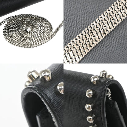 Fendi Karlito Wallet on Chain Studded Saffiano Leather, Black, Leather, Shoulder Bag
