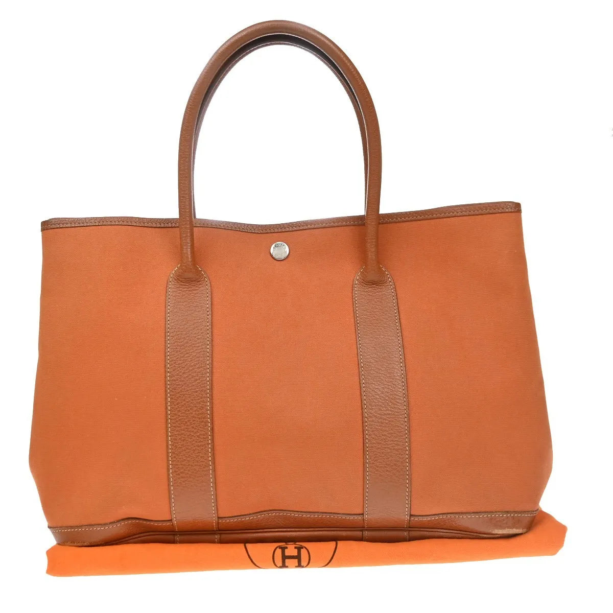 Hermes Garden Party Toile and Leather, Orange, Canvas, Handbag