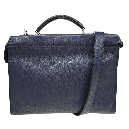 Fendi Selleria Peekaboo Fit Leather, Navy, Leather, Handbag