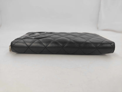 Chanel Cambon Zip Around Quilted Lambskin, Black, Leather, Wallet