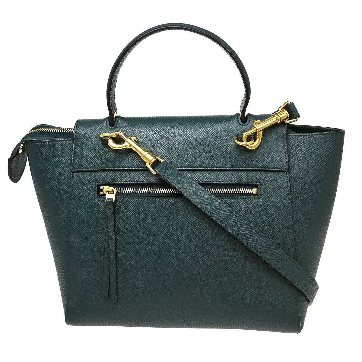 Celine Belt Textured Leather, Green, Leather, Handbag