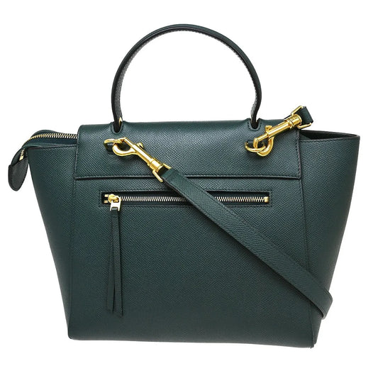 Celine Belt Textured Leather, Green, Leather, Handbag