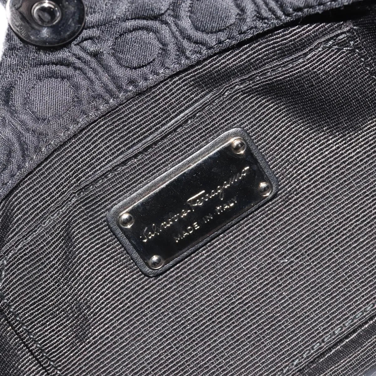Salvatore Ferragamo Gancini Hobo Leather, Black, Cotton, Handbag