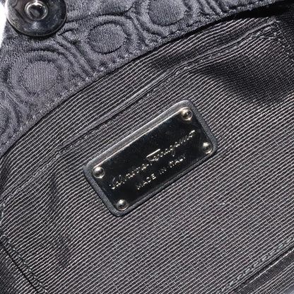 Salvatore Ferragamo Gancini Hobo Leather, Black, Cotton, Handbag