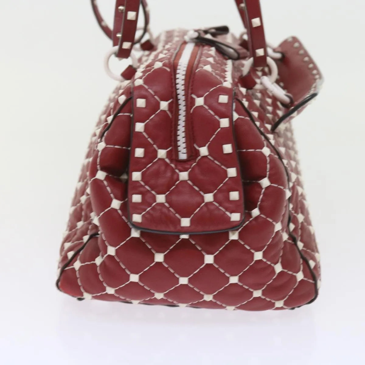 Valentino Garavani Free Rockstud Spike Duffle Quilted Leather, Red, Leather, Shoulder Bag