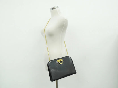 Salvatore Ferragamo Vintage Gancini Chain Leather, Black, Leather, Shoulder Bag