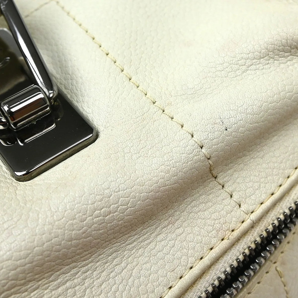 Chanel Square Stitch CC Boston Quilted Leather, White, Leather, Handbag