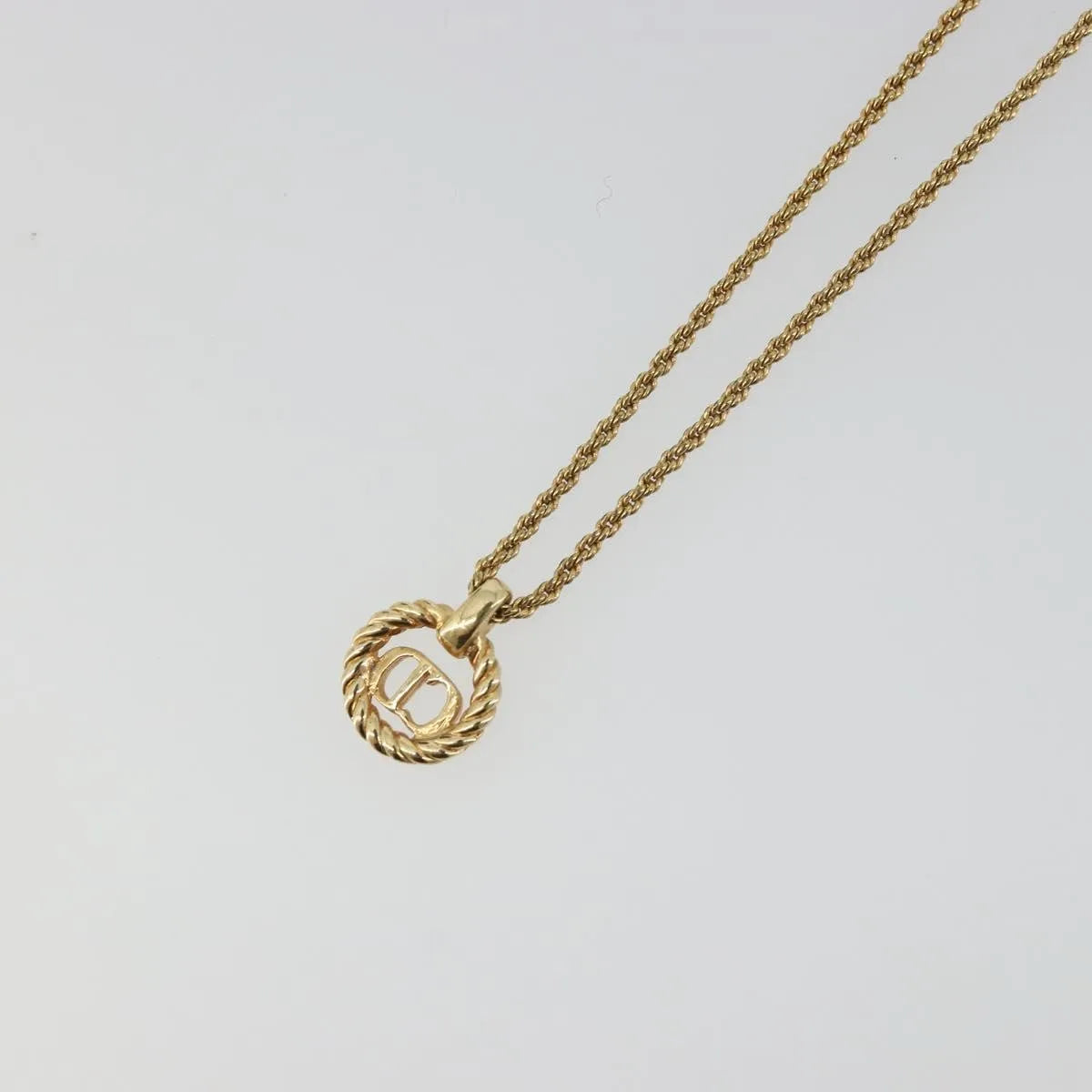 Christian Dior CD Round Pendant Metal, Gold, Metal, Necklace