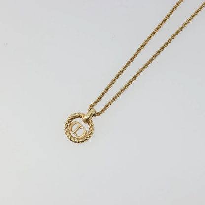 Christian Dior CD Round Pendant Metal, Gold, Metal, Necklace