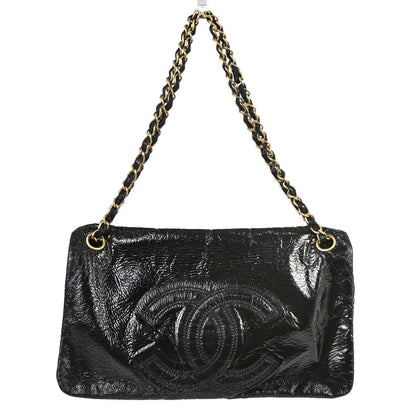 Chanel Rock and Chain Flap Patent Vinyl, Black, Patent Leather, Shoulder Bag