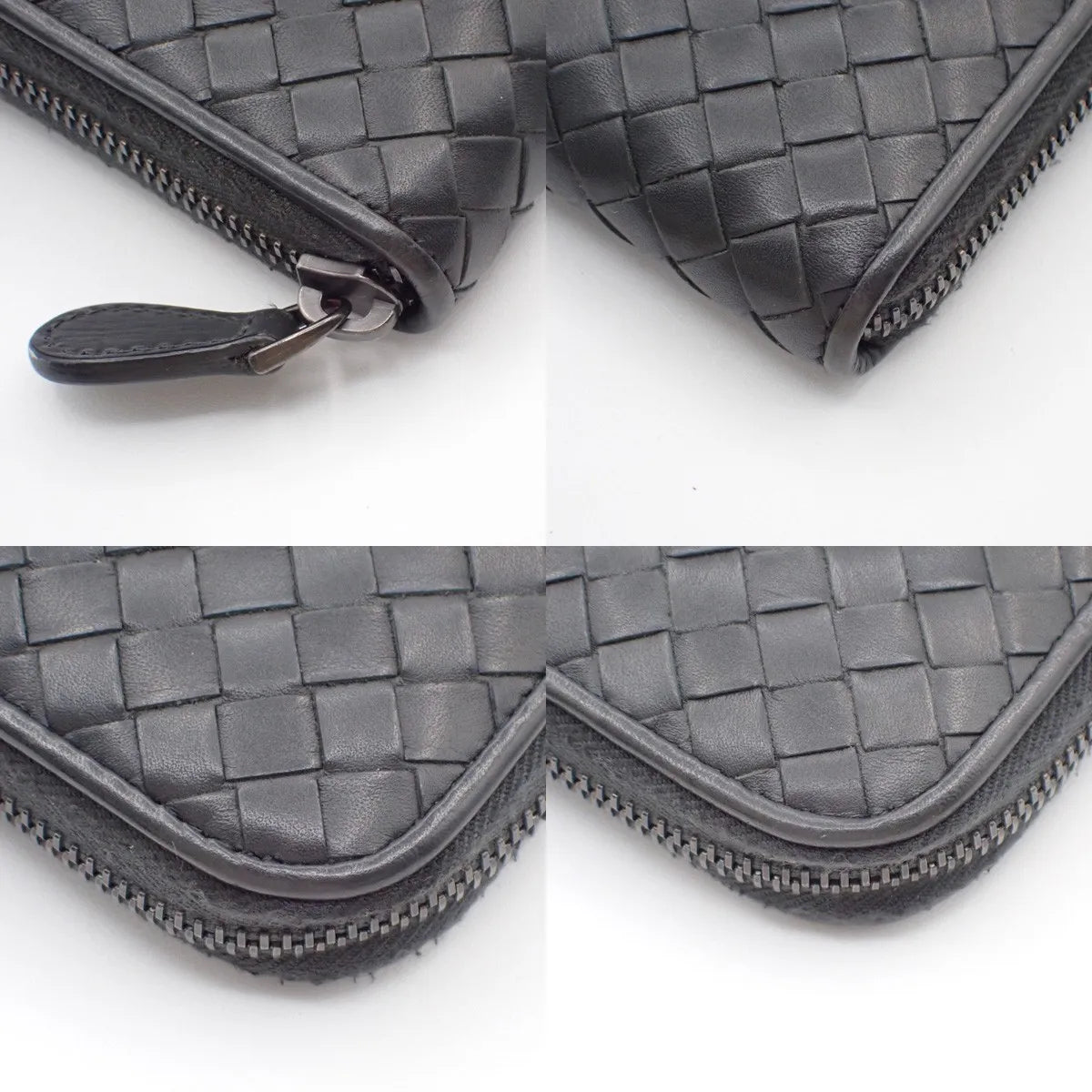 Bottega Veneta Intrecciato Long Zip Leather, Black, Leather, Wallet