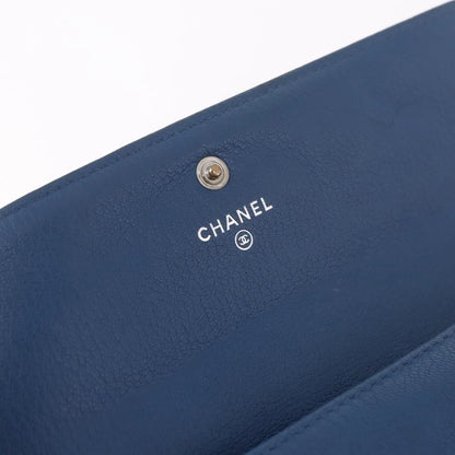 Chanel Lucky Clover Long Flap Wallet Leather, Blue, Leather, Wallet